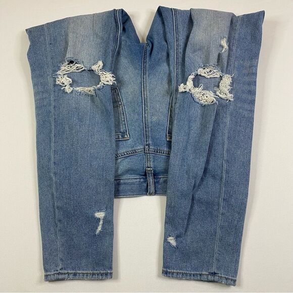 American Eagle Mom Jeans Women's 2 Light Denim High Rise Distressed Ripped Knees - Picture 9 of 12
